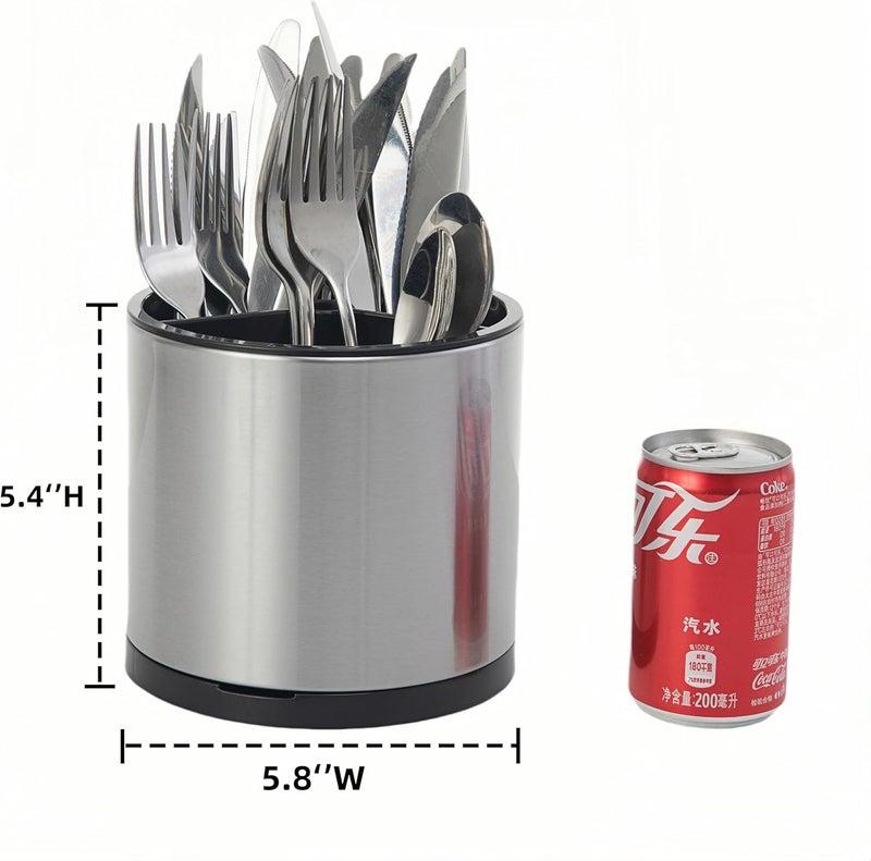 LIBODOUR Kitchen Utensil Holder Extra Large 360°Rotating For Counter Organizer Stainless Steel Storage Cooking Silverware Caddy 3 Compartment Flatware Spoon Spatula Tool Cutlery Container - Image 3